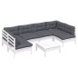 vidaXL Muebles de jardín 7 pzas y cojines blanco madera maciza de pino