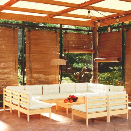 vidaXL Muebles de jardín 12 piezas y cojines madera maciza de pino