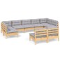 vidaXL Juego de muebles de jardín 9 pzas y cojines madera maciza pino vidaXL Juego de muebles de jardín 9 pzas y cojines madera maciza pino