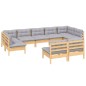 vidaXL Juego de muebles de jardín 9 pzas y cojines madera maciza pino vidaXL Juego de muebles de jardín 9 pzas y cojines madera maciza pino