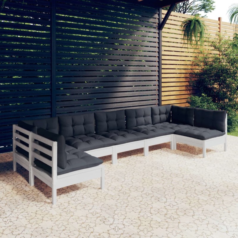 vidaXL Muebles de jardín 7 pzas y cojines blanco madera maciza de pino vidaXL Muebles de jardín 7 pzas y cojines blanco madera maciza de pino