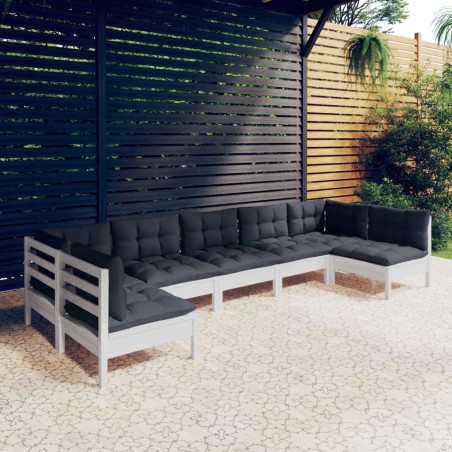vidaXL Muebles de jardín 7 pzas y cojines blanco madera maciza de pino