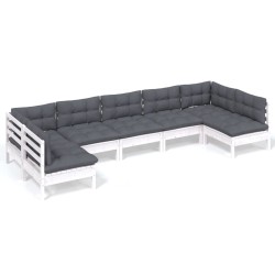 vidaXL Muebles de jardín 7 pzas y cojines blanco madera maciza de pino