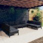 vidaXL Muebles de jardín 9 pzas y cojines negro madera maciza de pino vidaXL Muebles de jardín 9 pzas y cojines negro madera maciza de pino