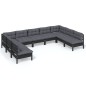 vidaXL Muebles de jardín 9 pzas y cojines negro madera maciza de pino vidaXL Muebles de jardín 9 pzas y cojines negro madera maciza de pino