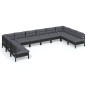 vidaXL Muebles de jardín 10 pzas y cojines negro madera maciza de pino vidaXL Muebles de jardín 10 pzas y cojines negro madera maciza de pino