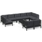 vidaXL Muebles de jardín 10 pzas con cojines negro madera maciza pino