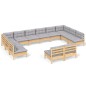 vidaXL Muebles de jardín 12 pzas y cojines madera maciza de pino gris vidaXL Muebles de jardín 12 pzas y cojines madera maciza de pino gris