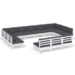 vidaXL Muebles de jardín 13 pzas y cojines blanco madera maciza pino