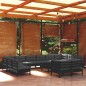 vidaXL Muebles de jardín 13 pzas con cojines negro madera de pino