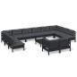 vidaXL Muebles de jardín 13 pzas con cojines negro madera de pino