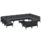 vidaXL Muebles de jardín 13 pzas con cojines negro madera de pino