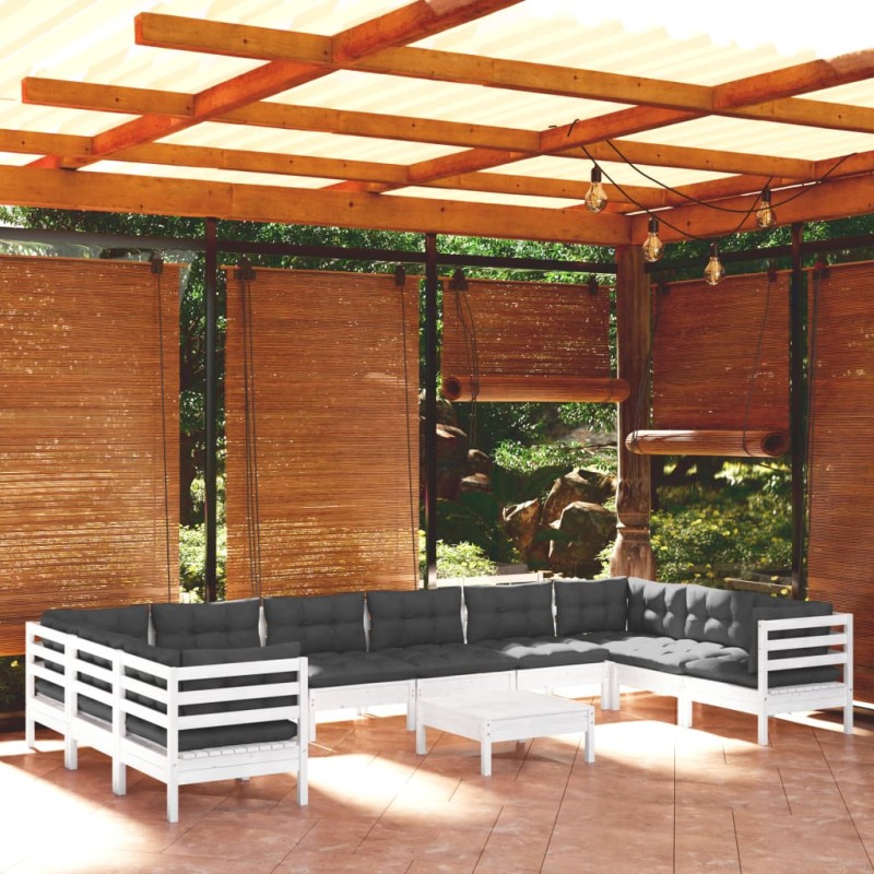 vidaXL Muebles de jardín 11 pzas con cojines blanco madera de pino vidaXL Muebles de jardín 11 pzas con cojines blanco madera de pino
