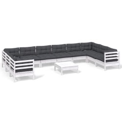 vidaXL Muebles de jardín 11 pzas con cojines blanco madera de pino