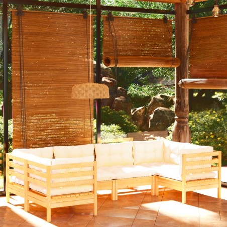 vidaXL Muebles de jardín 6 piezas cojines madera de pino color crema