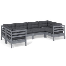 vidaXL Juego de muebles de jardín 6 pzas y cojines madera pino gris
