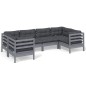 vidaXL Juego de muebles de jardín 6 pzas y cojines madera pino gris vidaXL Juego de muebles de jardín 6 pzas y cojines madera pino gris