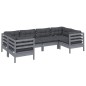vidaXL Juego de muebles de jardín 6 pzas y cojines madera pino gris vidaXL Juego de muebles de jardín 6 pzas y cojines madera pino gris