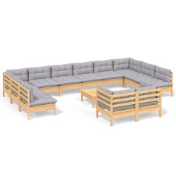 vidaXL Juego de muebles de jardín 13 pzas y cojines madera pino gris