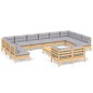 vidaXL Juego de muebles de jardín 13 pzas y cojines madera pino gris vidaXL Juego de muebles de jardín 13 pzas y cojines madera pino gris