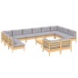 vidaXL Juego de muebles de jardín 13 pzas y cojines madera pino gris vidaXL Juego de muebles de jardín 13 pzas y cojines madera pino gris