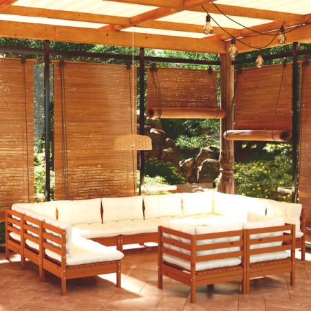 vidaXL Muebles de jardín 11 pzas y cojines madera de pino marrón miel