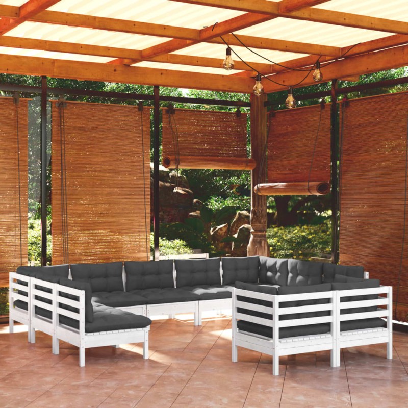 vidaXL Muebles de jardín 11 pzas y cojines blanco madera maciza pino vidaXL Muebles de jardín 11 pzas y cojines blanco madera maciza pino