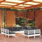 vidaXL Muebles de jardín 11 pzas y cojines blanco madera maciza pino vidaXL Muebles de jardín 11 pzas y cojines blanco madera maciza pino