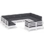 vidaXL Muebles de jardín 11 pzas y cojines blanco madera maciza pino vidaXL Muebles de jardín 11 pzas y cojines blanco madera maciza pino