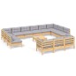 vidaXL Muebles de jardín 14 pzas y cojines madera de pino gris