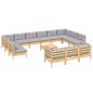 vidaXL Muebles de jardín 14 pzas y cojines madera de pino gris