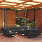 vidaXL Muebles de jardín 12 pzas con cojines negro madera maciza pino vidaXL Muebles de jardín 12 pzas con cojines negro madera maciza pino