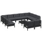 vidaXL Muebles de jardín 12 pzas con cojines negro madera maciza pino vidaXL Muebles de jardín 12 pzas con cojines negro madera maciza pino