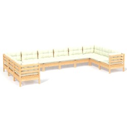 vidaXL Muebles de jardín 10 piezas cojines madera de pino color crema
