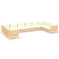 vidaXL Muebles de jardín 10 piezas cojines madera de pino color crema
