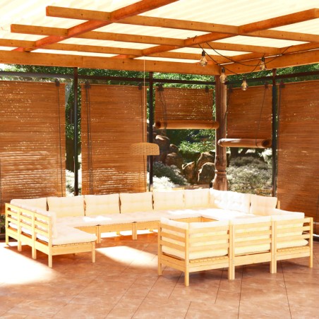 vidaXL Muebles de jardín 13 piezas cojines madera de pino color crema