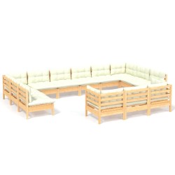 vidaXL Muebles de jardín 13 piezas cojines madera de pino color crema