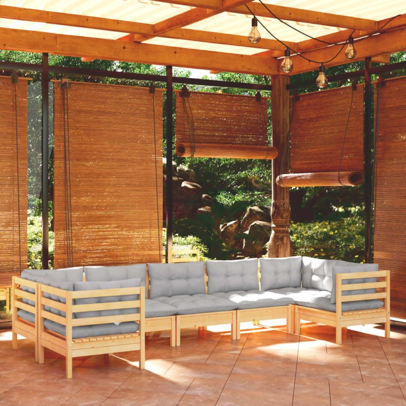 vidaXL Juego de muebles de jardín 7 pzas y cojines madera de pino gris vidaXL Juego de muebles de jardín 7 pzas y cojines madera de pino gris