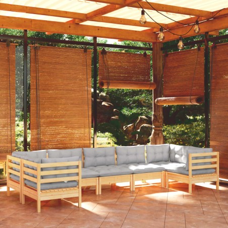 vidaXL Juego de muebles de jardín 7 pzas y cojines madera de pino gris