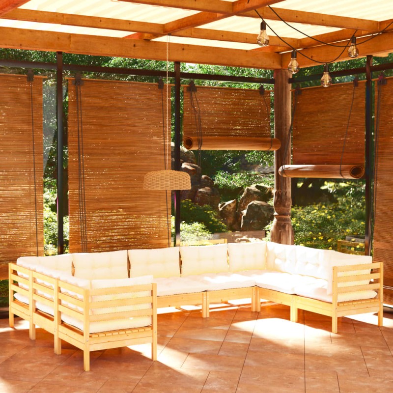 vidaXL Muebles de jardín 9 piezas cojines madera de pino color crema vidaXL Muebles de jardín 9 piezas cojines madera de pino color crema