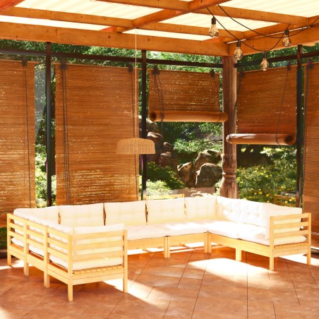 vidaXL Muebles de jardín 9 piezas cojines madera de pino color crema