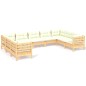 vidaXL Muebles de jardín 9 piezas cojines madera de pino color crema vidaXL Muebles de jardín 9 piezas cojines madera de pino color crema