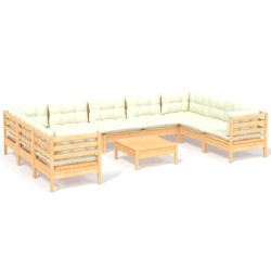 vidaXL Muebles de jardín 10 piezas y cojines madera de pino crema