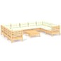 vidaXL Muebles de jardín 10 piezas y cojines madera de pino crema