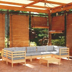 vidaXL Juego de muebles de jardín 8 pzas y cojines madera pino gris