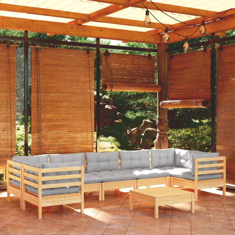 vidaXL Juego de muebles de jardín 8 pzas y cojines madera pino gris vidaXL Juego de muebles de jardín 8 pzas y cojines madera pino gris