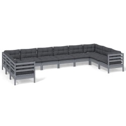vidaXL Muebles de jardín 10 pzas y cojines madera de pino gris