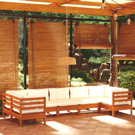 vidaXL Muebles de jardín 7 pzas y cojines madera de pino marrón miel