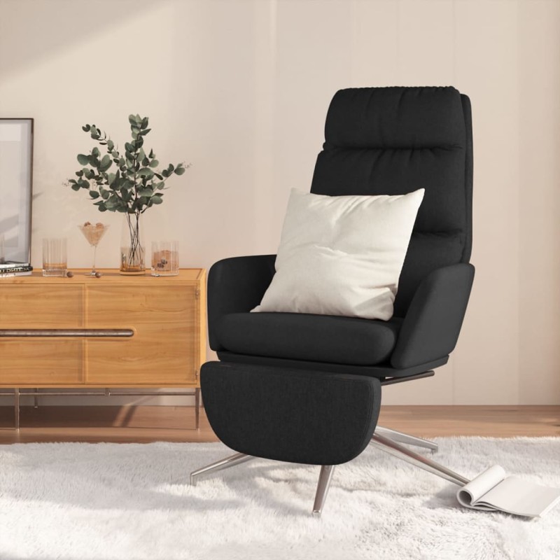 vidaXL Sillón de relax con reposapiés de tela negro vidaXL Sillón de relax con reposapiés de tela negro