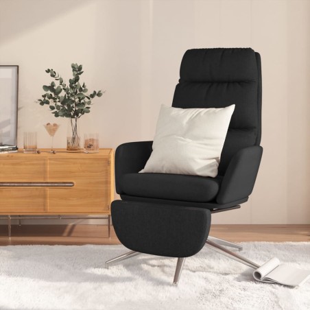 vidaXL Sillón de relax con reposapiés de tela negro
